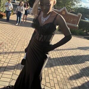Custom elegant black prom dress made in nigeria.